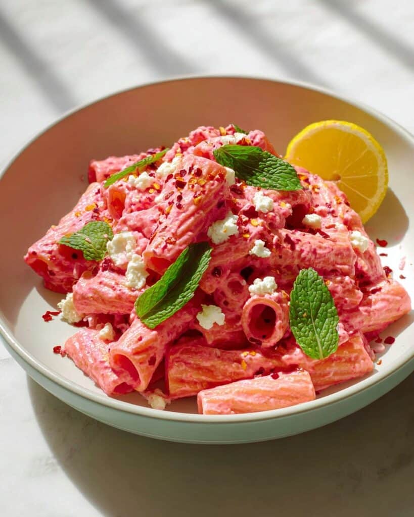 The BEST Pink Beetroot Feta Pasta Recipe