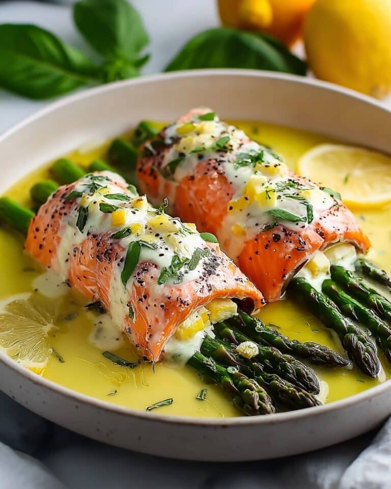 Asparagus and Lemon Basil Ricotta Stuffed Salmon Rolls with Lemon Sauce Recipe