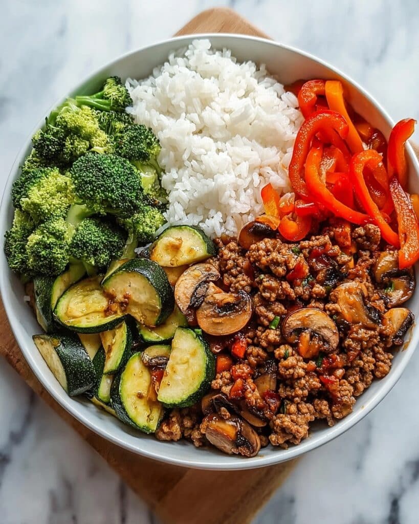 Spicy Ground Beef Stir-Fry Bowl with Garlic Veggies Recipe