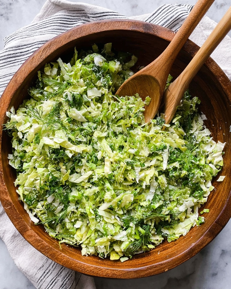 A white plate holds one layer of finely shredded green lettuce mixed with small white cheese crumbs and scattered small sprigs of fresh dill, creating a mix of green shades and white dots across the leafy texture. To the upper right, part of a wooden bowl filled with more of the same salad is visible, showing a full, leafy texture. In the upper left, a small white plate contains a bunch of fresh dill and half a lemon, both placed on a white cloth that drapes over a white marbled surface. A striped cloth lies underneath the plate, adding a soft contrast. photo taken with an iphone --ar 4:5 --v 7