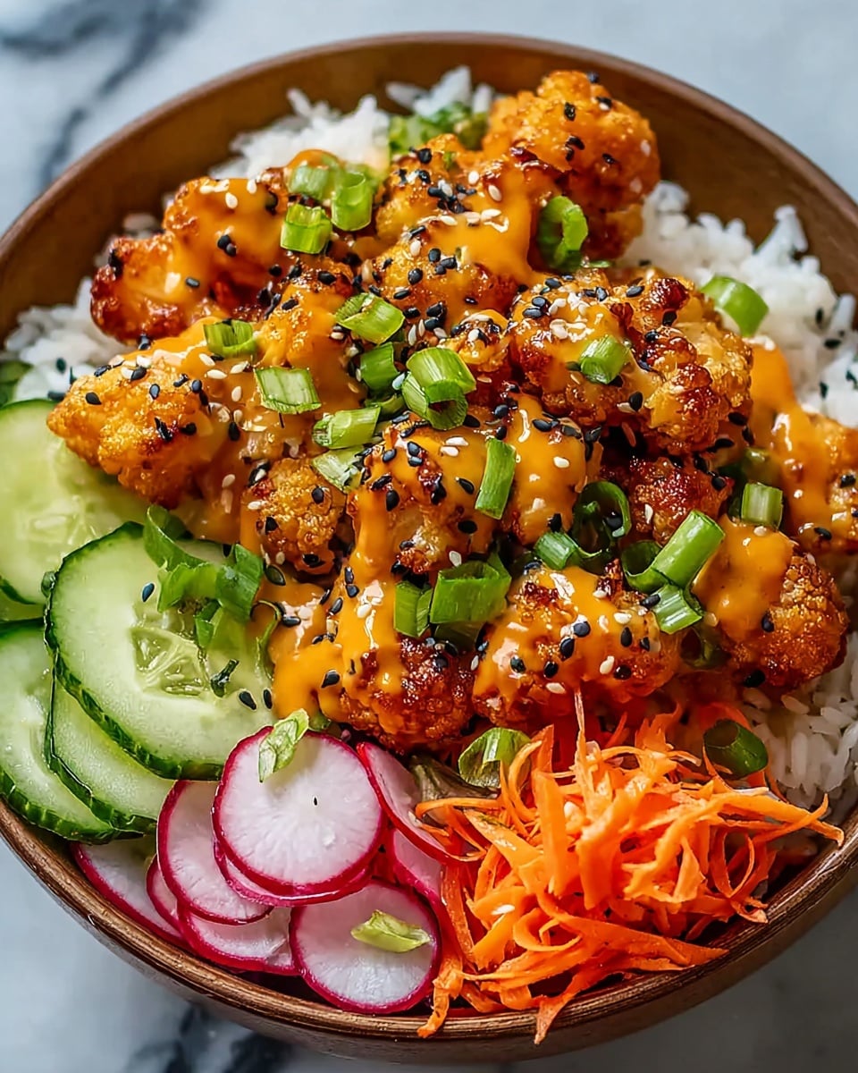 This dish is a bowl with a base layer of white rice, topped with pieces of golden-brown grilled chicken that have a slightly charred texture and are covered with green chopped scallions and sesame seeds. Around the chicken, there are thin slices of fresh cucumber on one side and finely shredded red onions mixed with green herbs on the other. The whole dish is drizzled with light orange creamy sauce, adding a smooth texture contrast. The bowl itself is white, placed on a white marbled surface. photo taken with an iphone --ar 4:5 --v 7