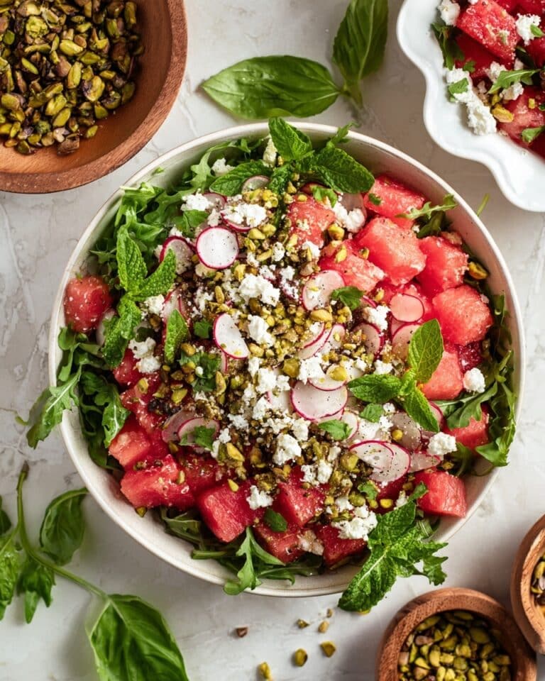 Watermelon Arugula Salad with Feta & Pistachios Recipe