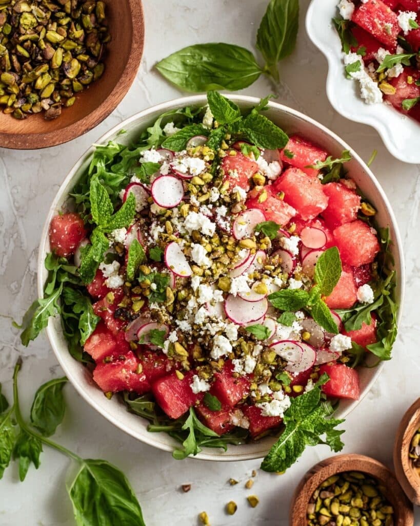 Watermelon Arugula Salad with Feta & Pistachios Recipe