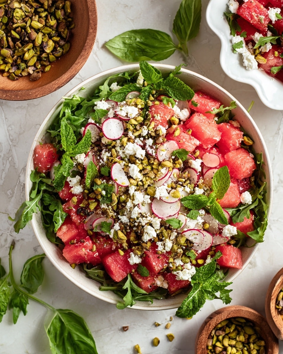 Watermelon Arugula Salad with Feta & Pistachios Recipe